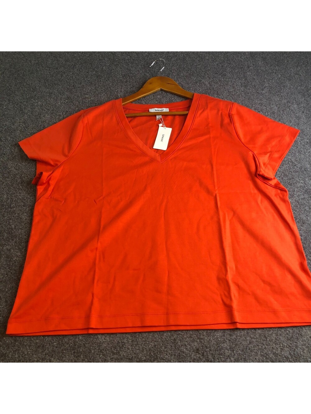 Spanx 3X Cool Cotton V-Neck Tee Poppy Orange Red Short Sleeve Shirt 21288R